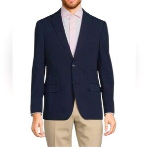 Tommy Hilfiger Mens Wool Navy Blue Long Jacket Blazer Modern Fit Sz 44R